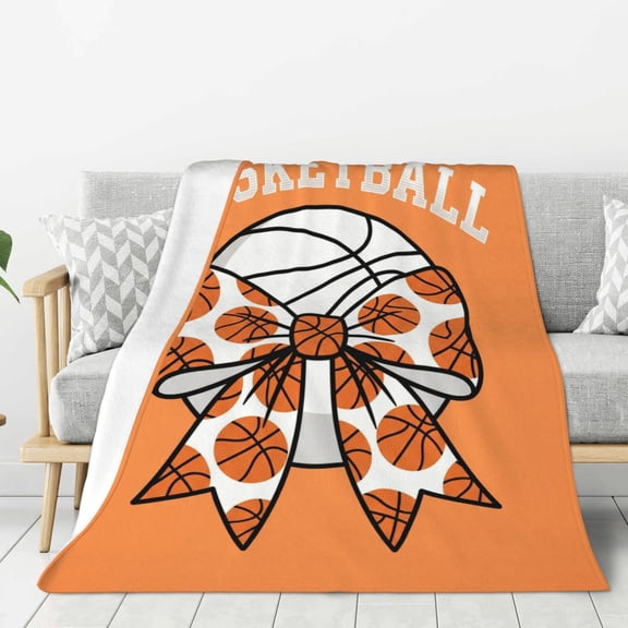 Basketball Throw Blanket Coquette Bow Softball Sports Blanket, Christmas Gift for Ball Lovers 50x40