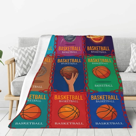 Basketball Throw Blanket Cozy Printed Flannel Blanket, Holiday Gifts for Sport Fans Adults 50x40