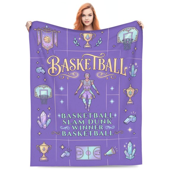 Basketball Throw Blanket, Soft Cozy Flannel Sports Blanket, Warm Home Decor for Bedroom Sofa Couch Bed, Gift for Basketball Players 50x40