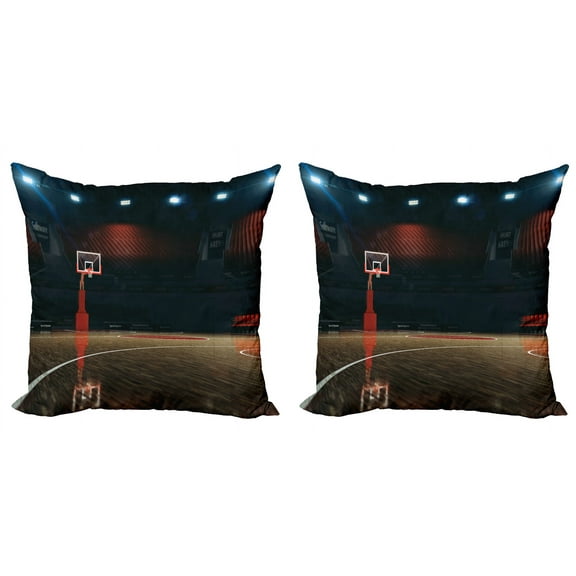 Ambesonne Sports Throw Pillow Cover 2 Pack, Empty Basketball Court, 20", Brown Black and Red