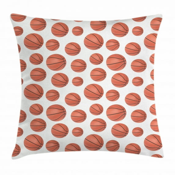 Basketball Throw Pillow Cushion Cover, Realistic Style Balls Pattern on White Classical Sports Themed, Decorative Square Accent Pillow Case, 18 X 18 Inches, Pale Cinnamon Black White, by Ambesonne