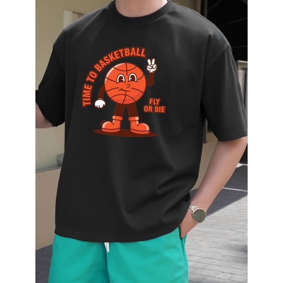 Basketball Time Tee men's Exercise 180G 100% Cotton black gym Dumbbell Retro Unisex Shirt Graphic tshirts Vintage Unisex Shirt Cotton tshirts Trendy Unisex Shirt Cotton tshirts