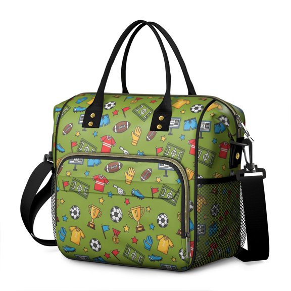 Basketball and Trophy Green Pattern Insulated Leakproof Lunch Box for Women, Large Lunch Bag for Tween Teen Adult, Loncheras Para Mujer for Work Beach Travel Picnic Camping