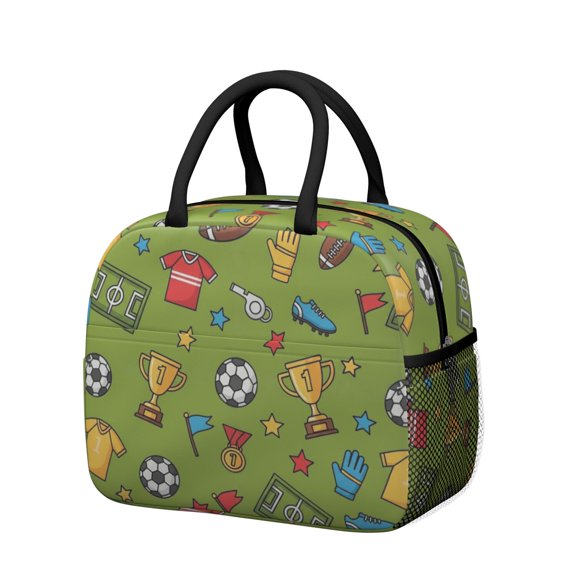Basketball and Trophy Green Pattern Insulated Leakproof Lunch Box for Work, Lunch Bag for Women Men, Loncheras Para Mujer for Beach Travel Picnic Camping