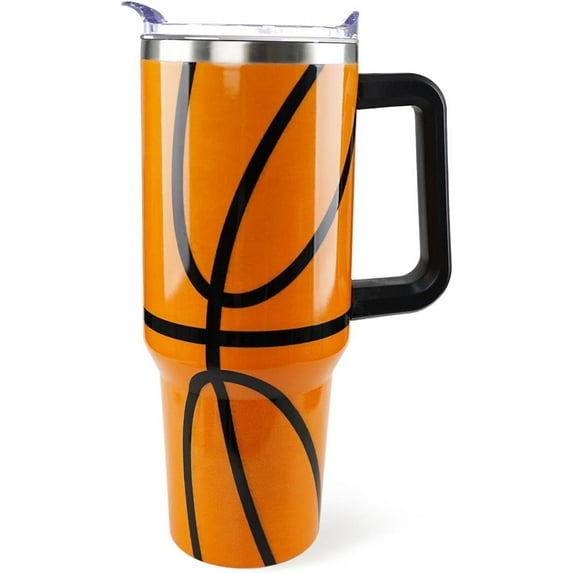Basketball Tumbler with Handle 40oz Basketball Gifts for Girls Men Gift for Basketball Coach Lovers Fan Basketball Mom Tumblers Stainless Steel Cup