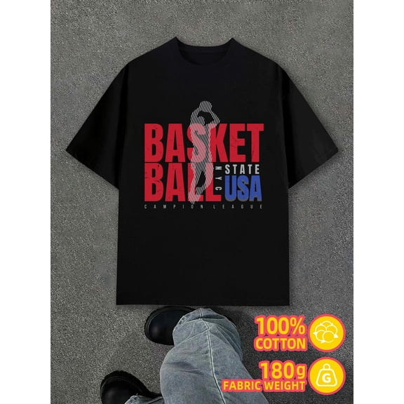 Basketball USA Tee mens black 180G 100% Cotton Cool shirts,Funny shirts,t shirt Trendy Unisex Shirt Cotton tshirts Unique Design Unisex Shirt Short Sleeve tshirts