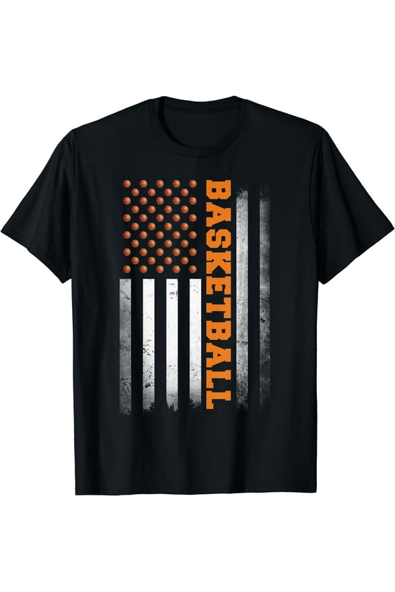Basketball USA US Flag Basketball Men Boys T-Shirt Black Large