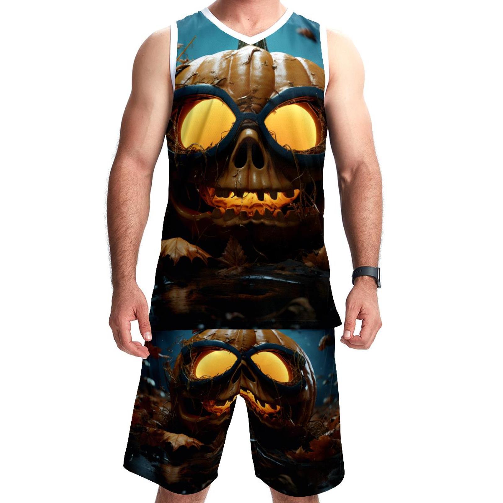 Basketball Uniform Sets with Pockets, Halloween Pumpkin Pattern Team