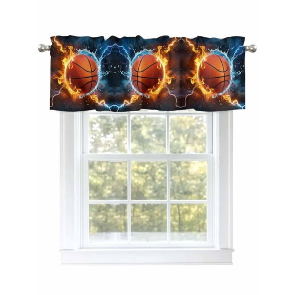 Basketball Valances for Windows Water and Fire Lightning Impact Rod Pocket Curtains Valance Short Window Treatment Drapes for Living Room, Bedroom Bathroom 42" W x 18" L