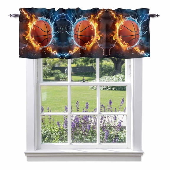 Basketball Valances for Windows, Water and Fire Lightning Impact Valance Window Treatment Rod Pocket Short Curtains Valances for Kitchen Bathroom 42"W x 18"L