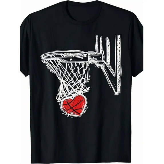 Basketball Valentine'S Day Love Heart Hoops Romance College T-Shirt - Unisex Soft Breathable Lightweight Crew Neck Tee with Basketball Graphic Print, Regular Fit Casual Sports