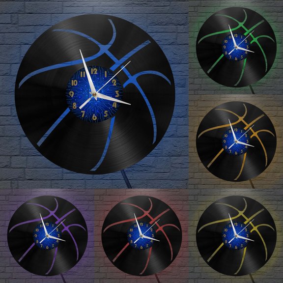 Basketball Vinyl Record Wall Clock for Kitchen Wall Decor Wall Art Gift for Lover Gift Idea for a Best Friend(B,with LED)