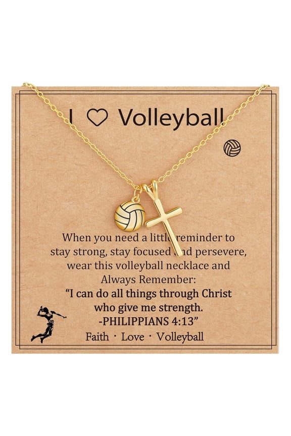 Basketball Volleyball Softball Inspired Crucifix Pendant Necklace Adjustable Length Jewelry Gift for Sports Lover