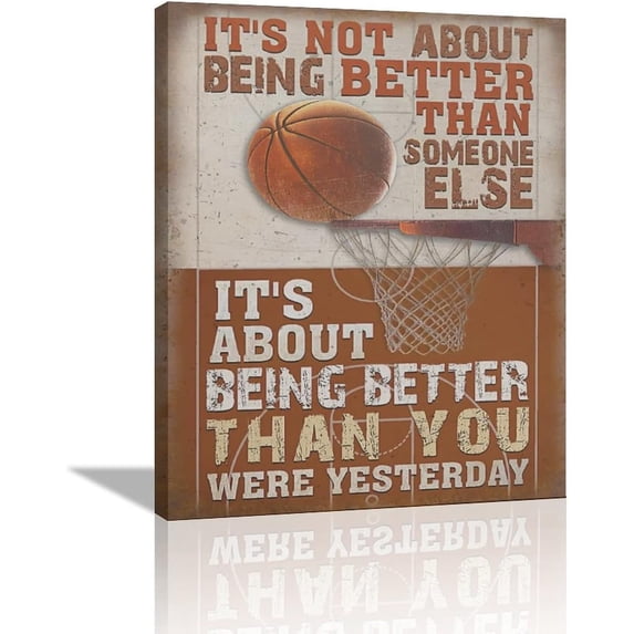 Basketball Wall Art Motivational Quotes Pictures Wall Decor Sports Canvas Prints Painting Retro Basketball Framed Artwork for Boy Men Basketball Player''s Room Living Room Office Classroom 16"x20"