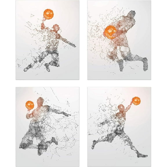Basketball Wall Art - Set of 4 (8x10) Unframed Basketball Posters - Basketball Room Decor For Men Kids Teenagers - Basketball Poster Set For Bedroom Man Cave