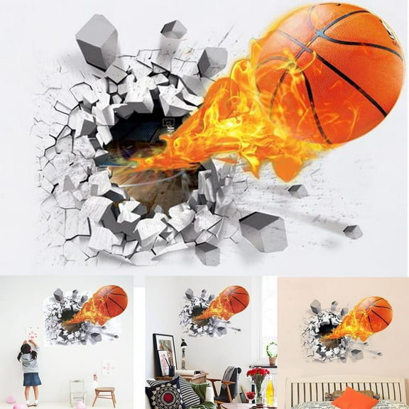 Basketball Wall Decor 3D Self Adhesive Removable Basketball Wall Decal Stickers for Boys Bedroom Ball is Life Vinyl Dunk Silhouette Sticker Room Decor