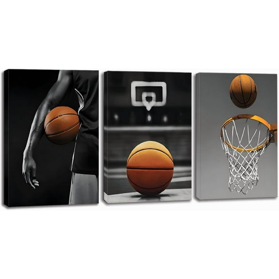Basketball Wall Decor - Canvas Art Prints, d Posters, Sports Room Decor for Men, Kids, Teenagers - Set for Bedroom, Man Cave, Boys Room