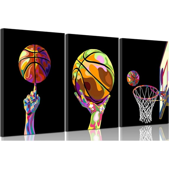 Basketball Wall Hieng Cool Colorful Abstract Painting Picture Wall Decor Teen Boy Men Sport Poster Print Hiengwork for Boys Room Bedroom Dormitory Office Gym Playroom Home Decoration
