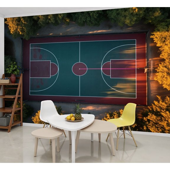 Basketball Wallpaper Aerial View Basketball Court Peel and Stick Wall Murals 69"H x 96"W Removable PVC Wall Paper Self-Adhesive Wall Paintings Art Decor for Bedroom Living Room