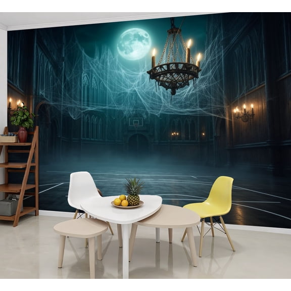 Basketball Wallpaper Gothic Basketball Court Full Moon Peel and Stick Wall Murals 69"H x 96"W Removable PVC Wall Paper Self-Adhesive Wall Paintings Art Decor for Bedroom Living Room