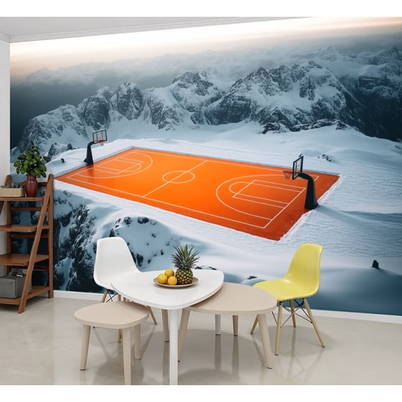 Basketball Wallpaper Mountain Basketball Court Peel and Stick Wall Murals 69"H x 96"W Removable PVC Wall Paper Self-Adhesive Wall Paintings Art Decor for Bedroom Living Room