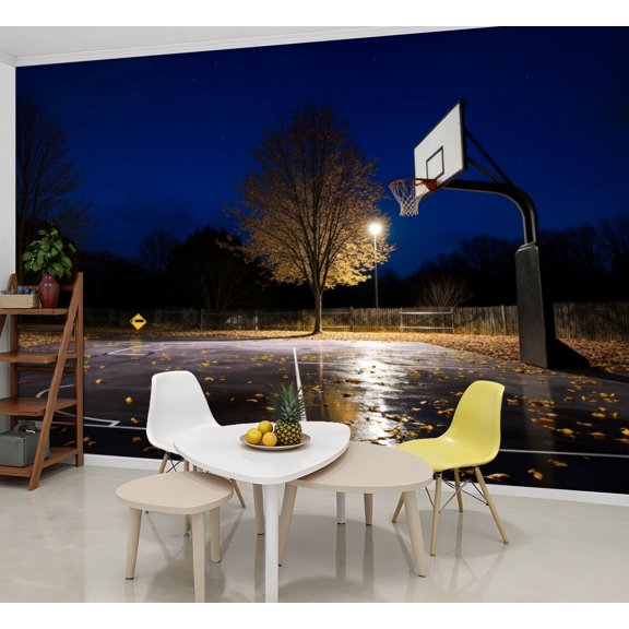 Basketball Wallpaper Outdoor Basketball Court Night Wet Peel and Stick Wall Murals 69"H x 96"W Removable PVC Wall Paper Self-Adhesive Wall Paintings Art Decor for Bedroom Living Room