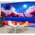 thumbnail image 1 of Basketball Wallpaper Outdoor Basketball Court Palm Tree Peel and Stick Wall Murals 69"H x 96"W Removable PVC Wall Paper Self-Adhesive Wall Paintings Art Decor for Bedroom Living Room, 1 of 7