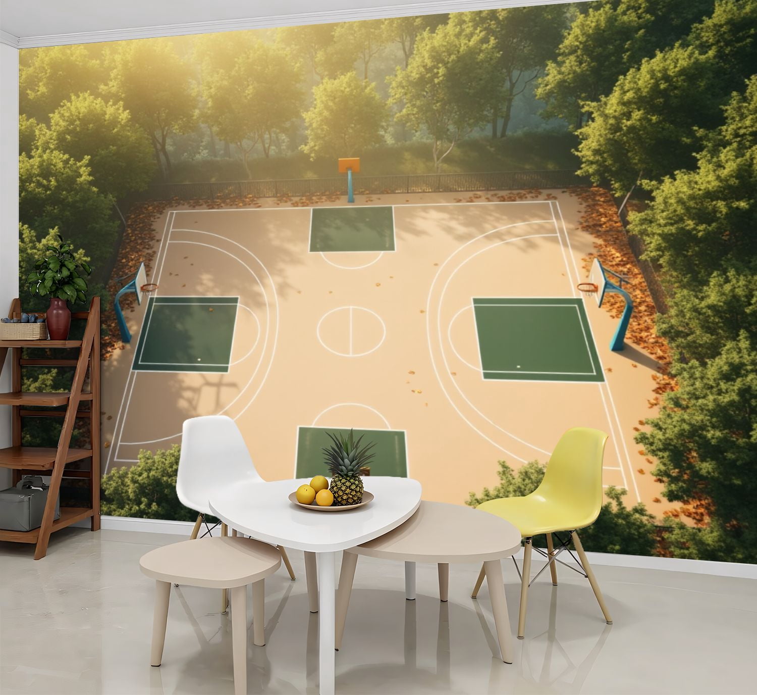 Basketball Wallpaper Sunlit Outdoor Basketball Court Peel and Stick ...
