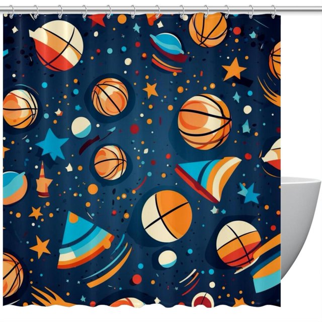 Basketball Waterproof Bathroom Curtain Set with Hooks Printed