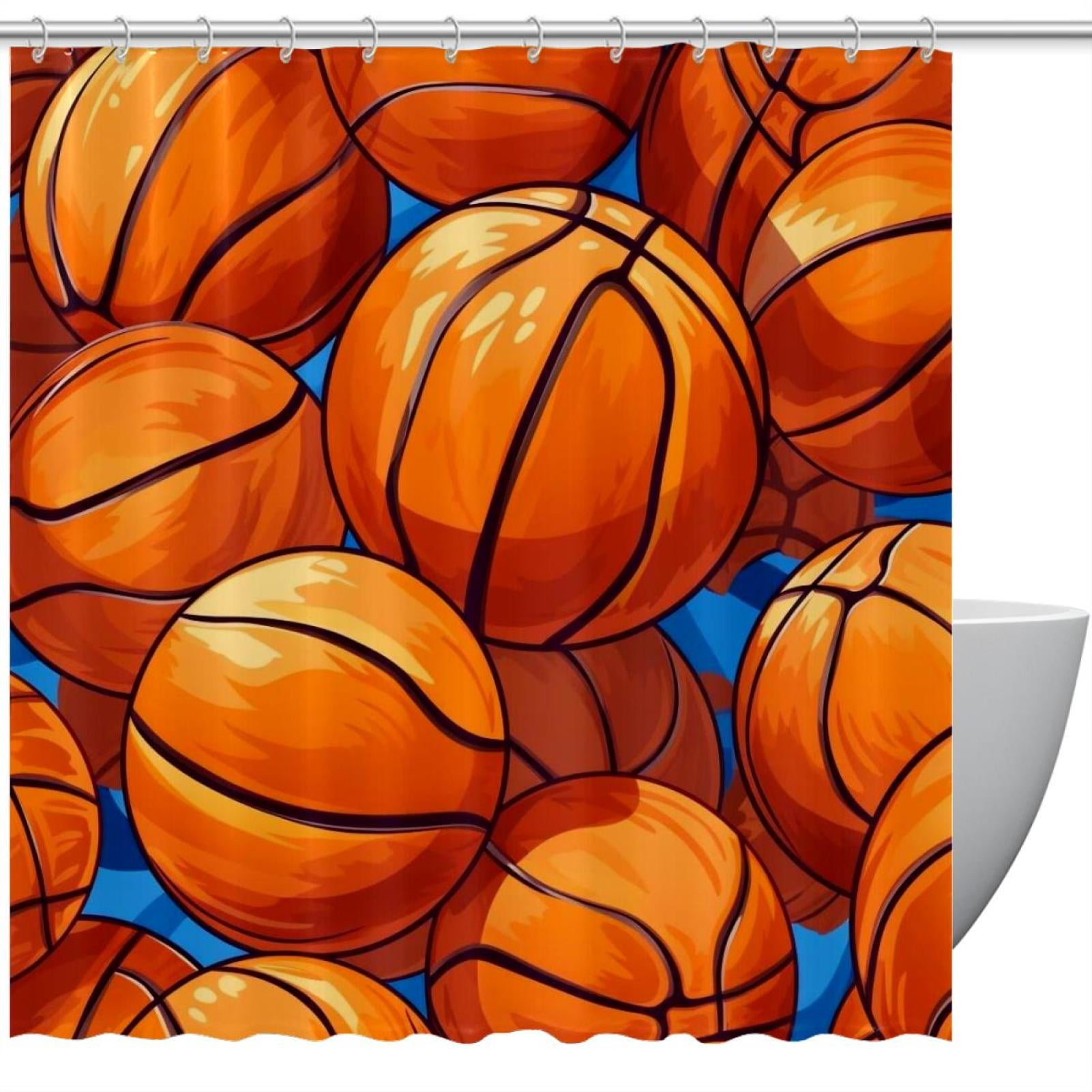 Basketball Waterproof Bathroom Curtain with Hook, Printed Shower