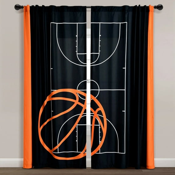 Basketball Window Curtains, 2 Panel Set - 52 inch x 84 inch - Kids Room Sports Decor