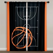 Basketball Window Curtains, 2 Panel Set - 52 inch x 84 inch - Kids Room Sports Decor