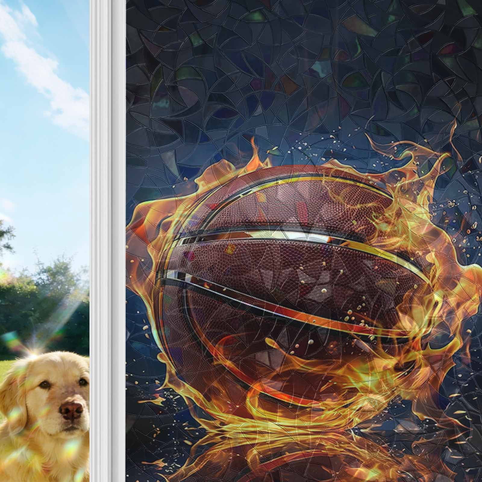 Basketball, Window Privacy Film Stain Glass, Reusable Decorative ...