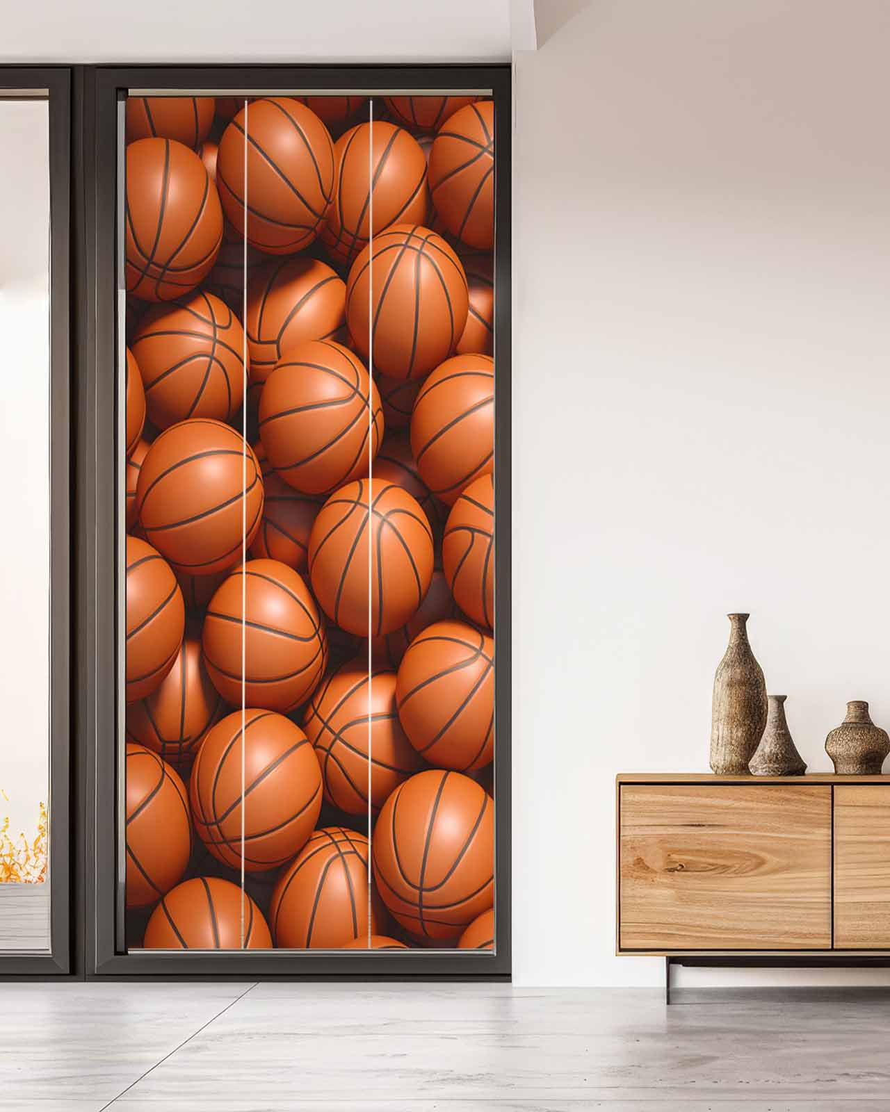 Basketball Window Privacy Film Stained Glass Window Film Decorative Windows Cover Static Windows Cling for Glass Door Sports Brown Basketball Stickers for Bathroom 35.4"x78.7"