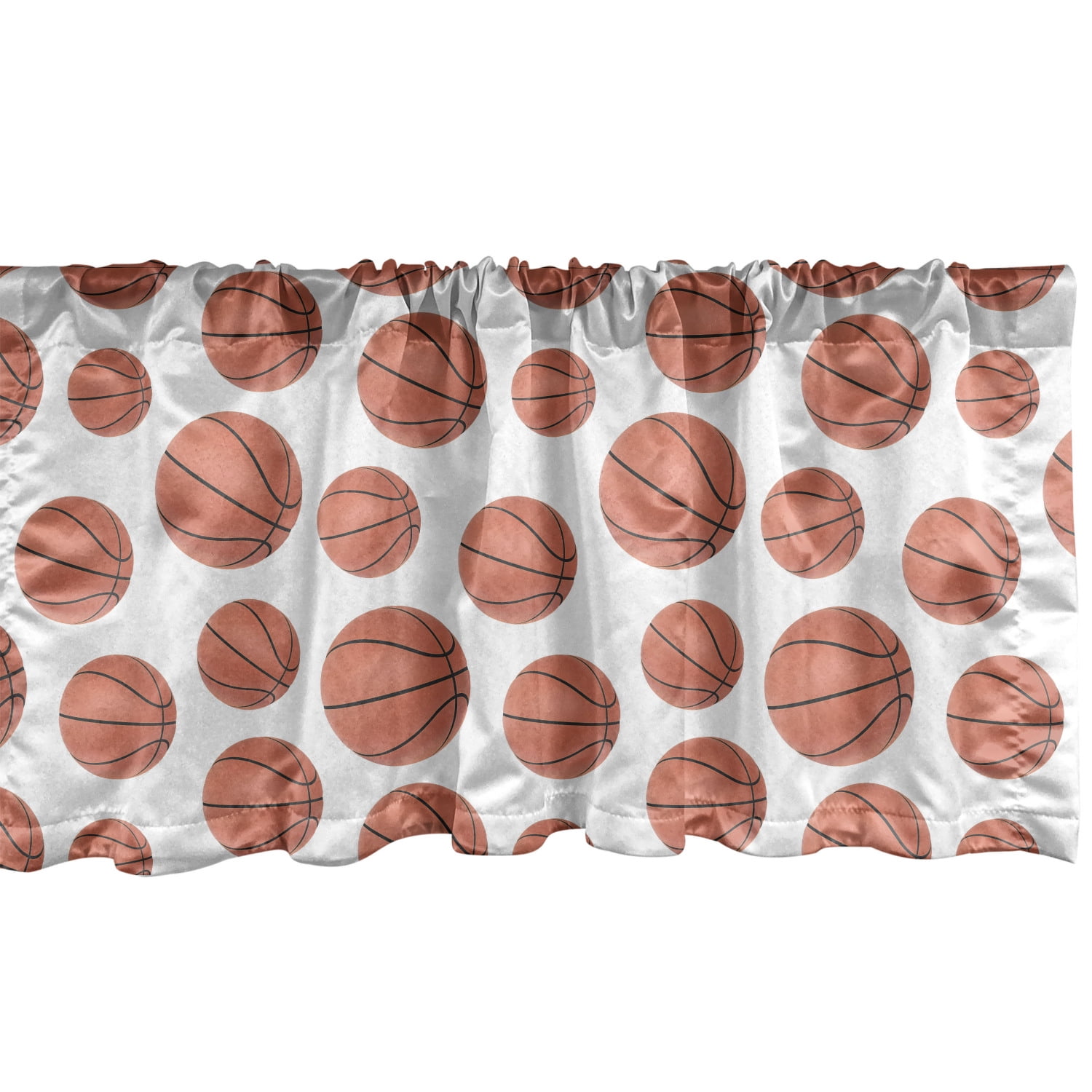 Basketball Window Valance Pack of 2, Realistic Style Balls Pattern on