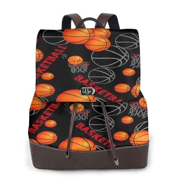 Basketball Women's Leather Backpack All-Over Print Bag for Work and Travel