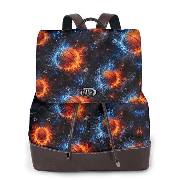Basketball Women's Leather Backpack All-Over Print Bag for Work and Travel