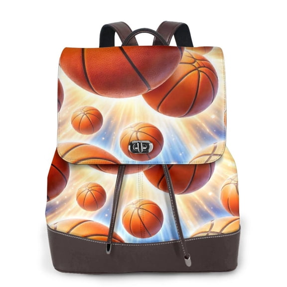 Basketball Women's Leather Backpack All-Over Print Bag for Work and Travel