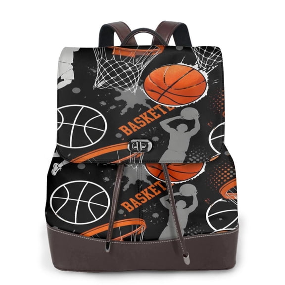 Basketball Women's Leather Backpack All-Over Print Bag for Work and Travel