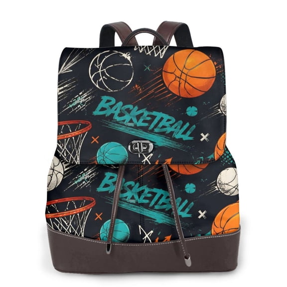 Basketball Women's Leather Backpack All-Over Print Bag for Work and Travel