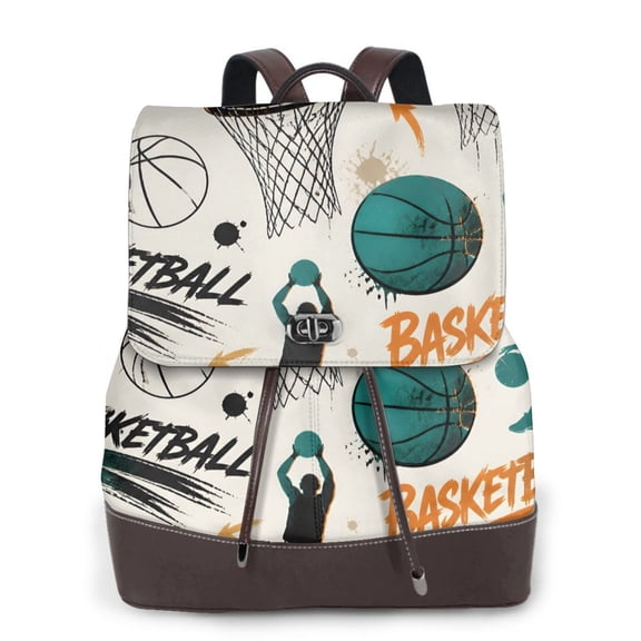 Basketball Women's Leather Backpack All-Over Print Bag for Work and Travel