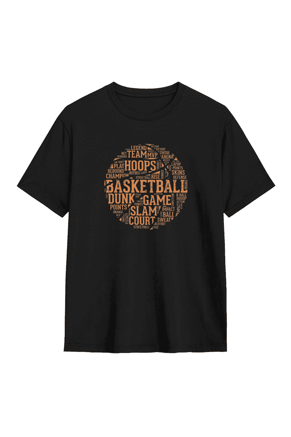 Basketball Word Art Hoops Slam Dunk Vintage Graphic Tee for Men, Funny Workout Cotton Short Sleeves T-Shirt