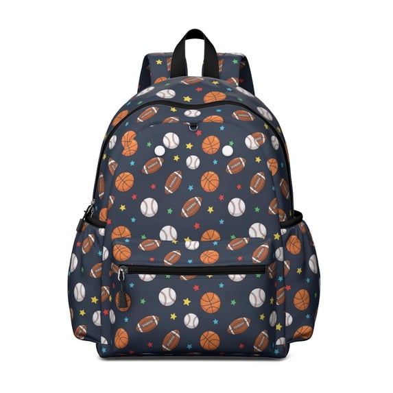 Basketball and Baseball Black Pattern Cute School Backpack with Padded Back and Adjustable Shoulder Straps 13.4"x11"x4.7"