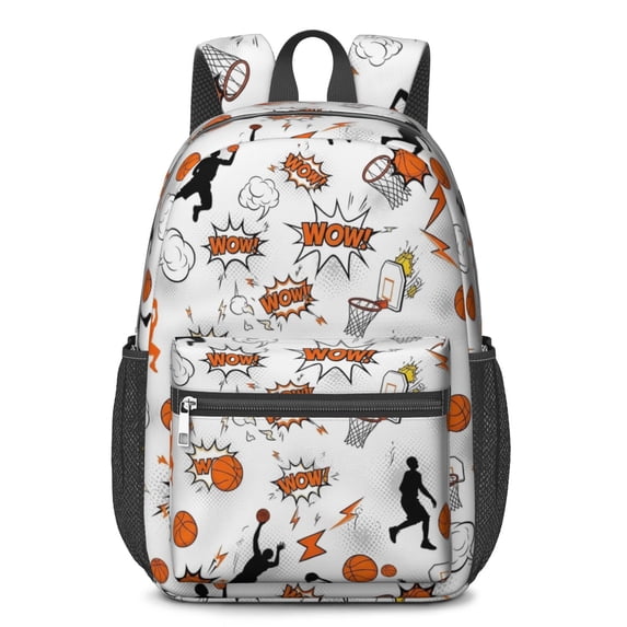 Basketball and Blast White Pattern 17" School Backpacks for Teens,Waterproof Oxford Fabric,S-Shape Padded Straps for School,Travel,Hiking,Camping