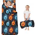 thumbnail image 1 of Basketball and Fire Black Pattern Teens Toddler Nap Mat with Pillow, Sleeping Mat Bag for Preschool Daycare 59"x22", 1 of 6
