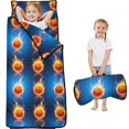 thumbnail image 1 of Basketball and Fire Blue Pattern Teens Toddler Nap Mat with Pillow, Sleeping Mat Bag for Preschool Daycare 59"x22", 1 of 6