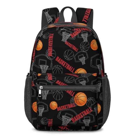 Basketball and Hoop Black Pattern 17" School Backpacks for Teens,Waterproof Oxford Fabric,S-Shape Padded Straps for School,Travel,Hiking,Camping