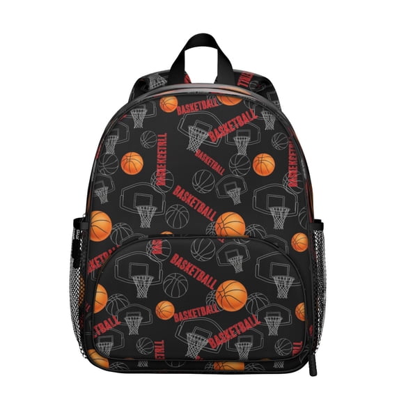 Basketball and Hoop Black Pattern Backpack for School, Cute School Bag with Adjustable Shoulder Straps and Padded Back, 13.8"x11.4"x6"