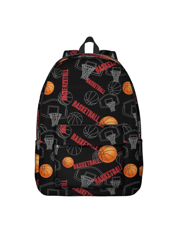 Basketball and Hoop Black Pattern Backpack for School, Cute School Bag with Adjustable Shoulder Straps and Padded Back, 15.7"x11.8"x5.5"