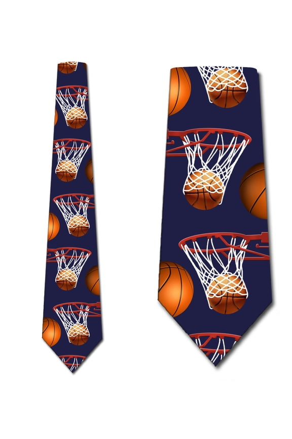Basketball and Hoops - Navy Necktie Mens Tie by Three Rooker